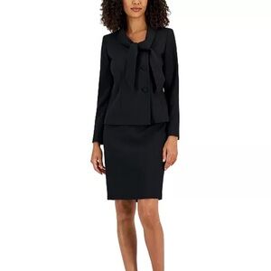 Le Suit Women's Black  Shawl Tied Collar 3 Button Jacket/Skirt Suit Us Size 8